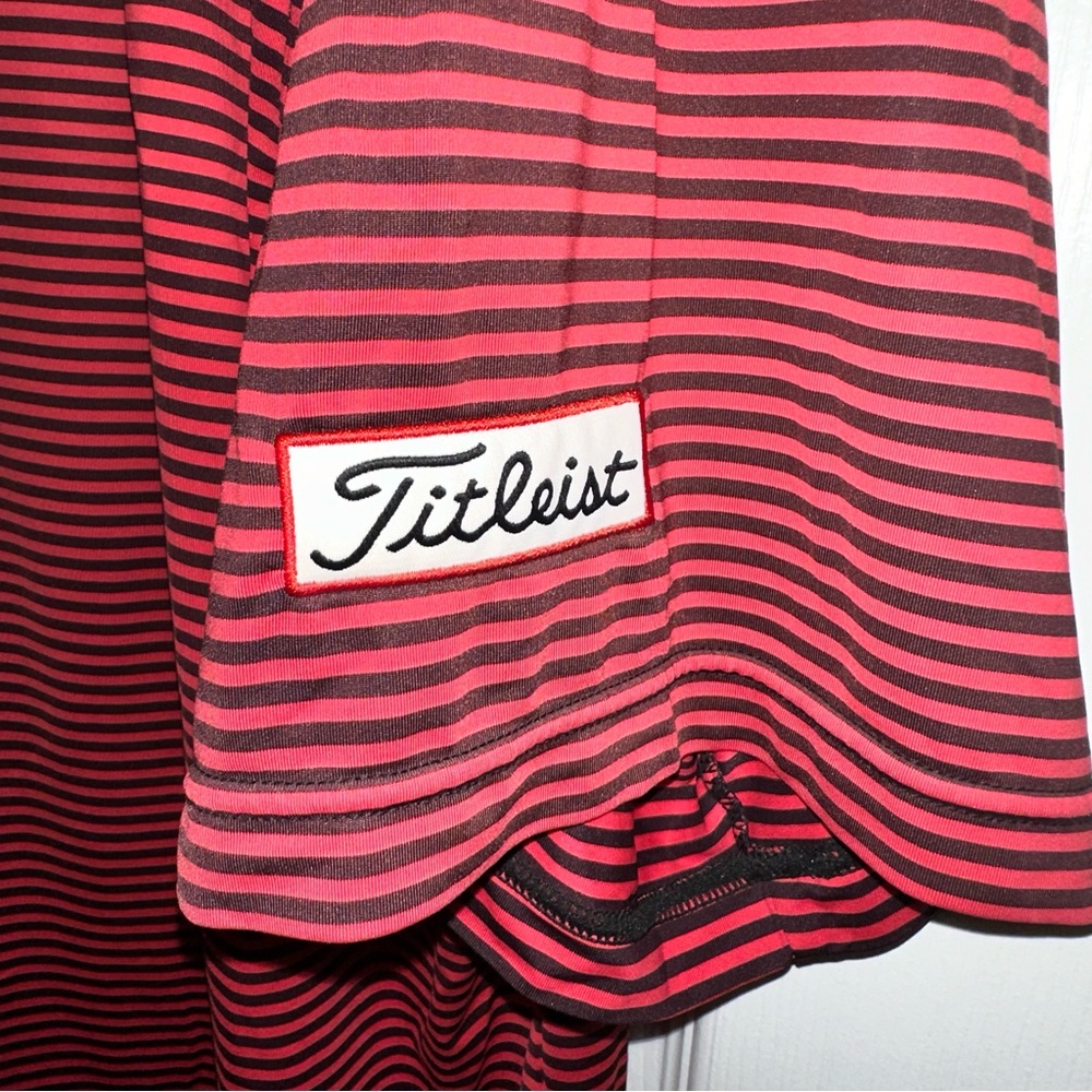 FootJoy FJ Titleist Tour Logo Golf Polo Red Black Stripes Size XL Moisture Wick - Picture 7 of 8